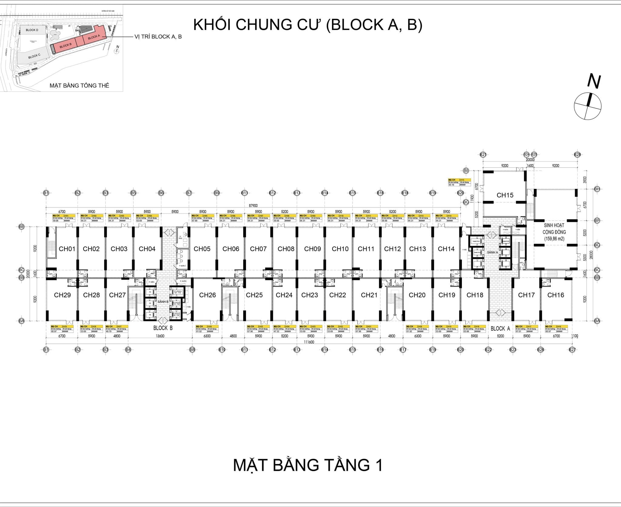 Mặt bằng shophouse dự án block a và b