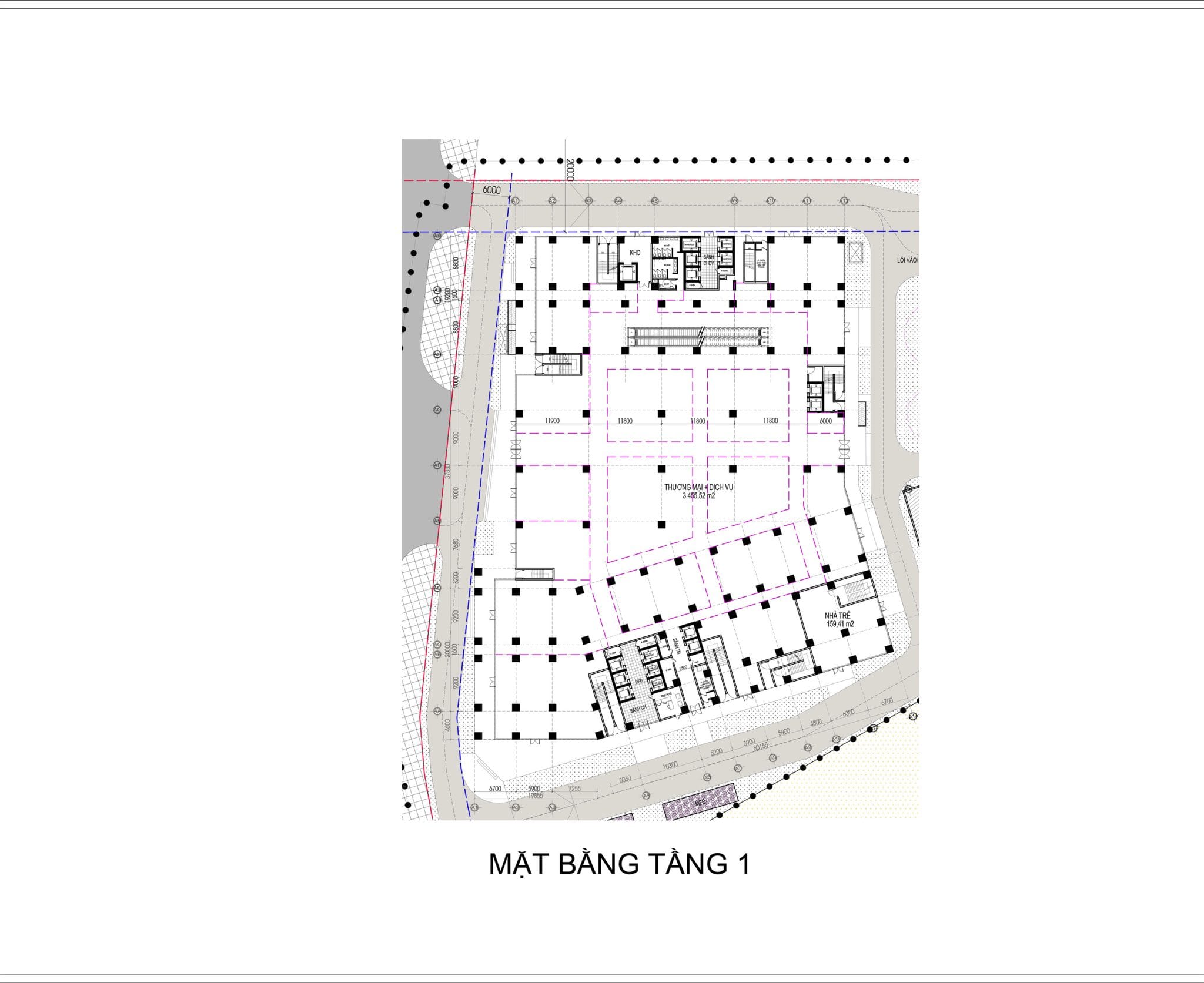 mặt bằng tầng 1 thương mại dịch vụ block c và d