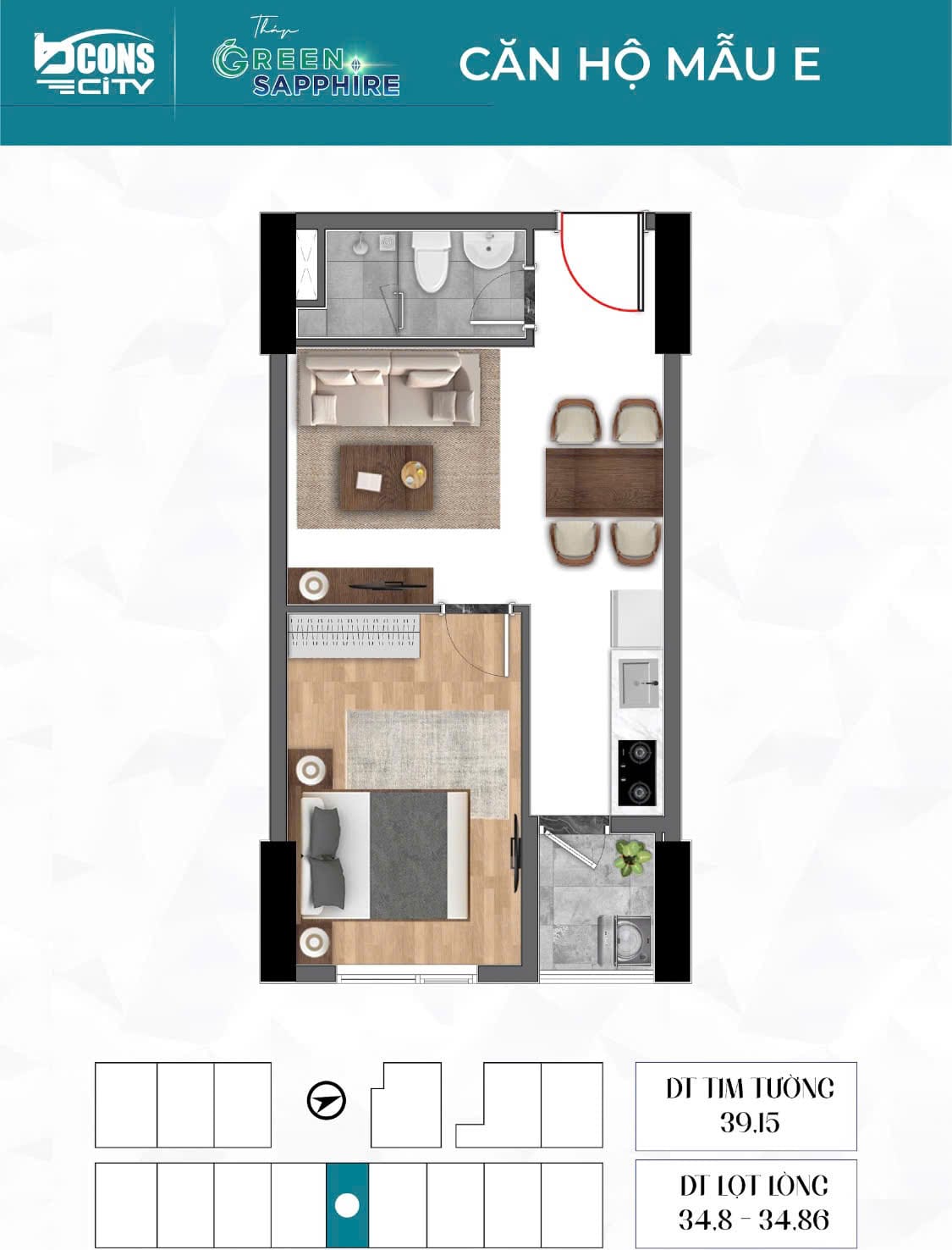 1pn thiết kế căn hộ 1PN 1WC