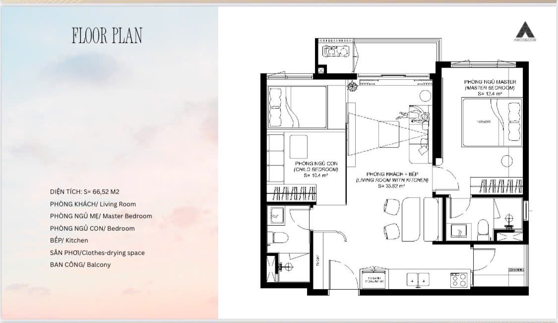 thiết kế căn hộ 66,5 m2