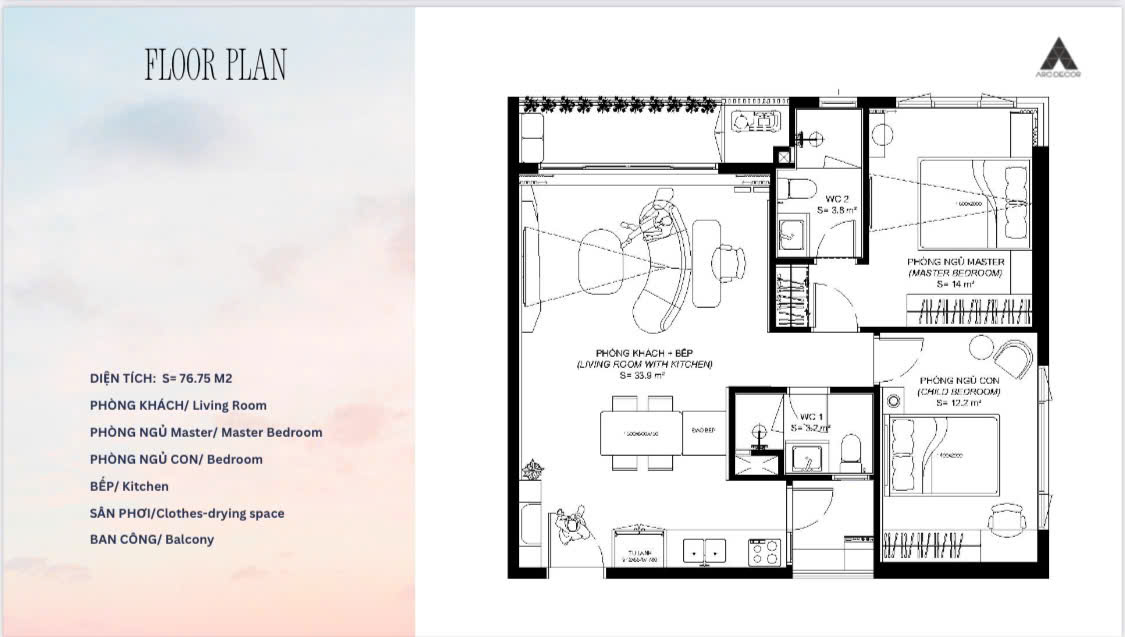 thiết kế căn hộ 76.7 m2