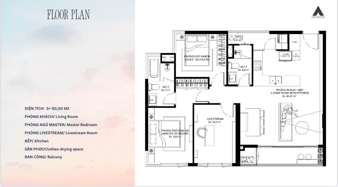 thiết kế căn hộ 90m2