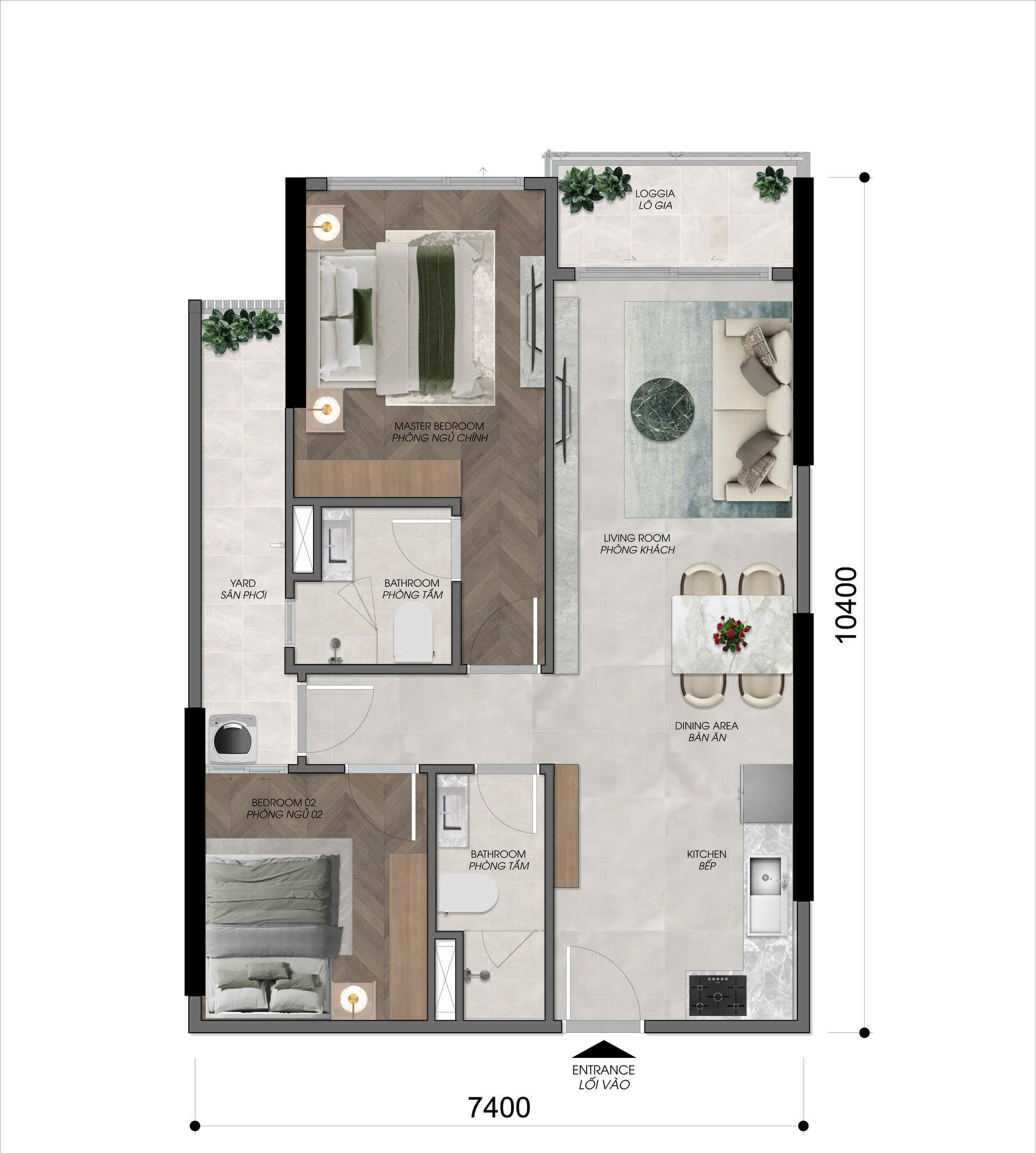 thiết kế căn hộ 2 PN
