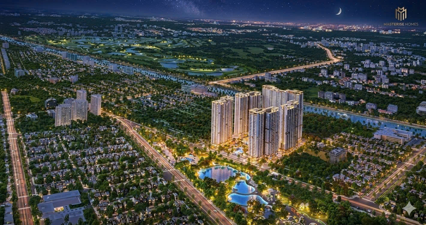 phối cảnh ban đêm căn hộ masterise hóc môn